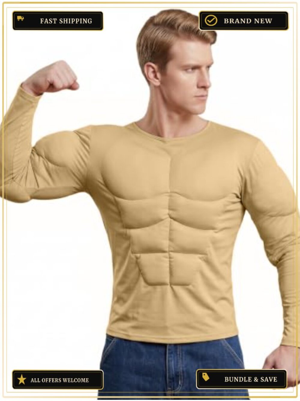 Men's Muscle Suit Costume Adult Body Builder Funny Halloween Cosplay Outfit